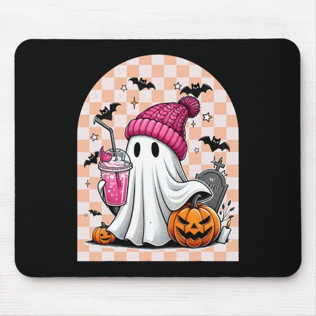 Niedlich Ghost Drink Kaffee Ghost Halloween Schach Mousepad (Vorne)