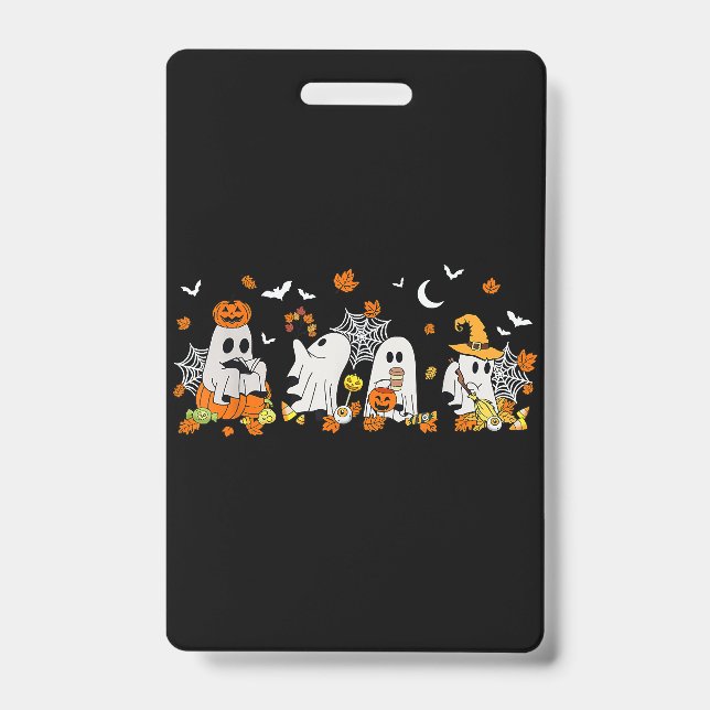 Niedlich Ghost Drink Kaffee Halloween Fall Ghost B Ausweis (Vorderseite)
