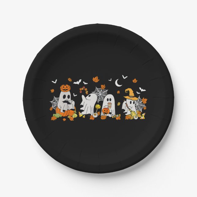 Niedlich Ghost Drink Kaffee Halloween Fall Ghost B Pappteller (Vorderseite)