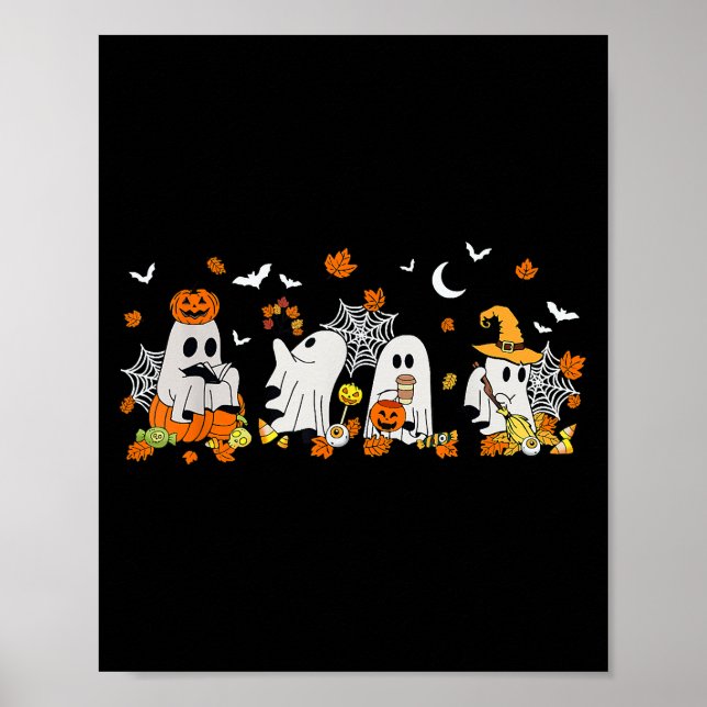 Niedlich Ghost Drink Kaffee Halloween Fall Ghost B Poster (Vorne)