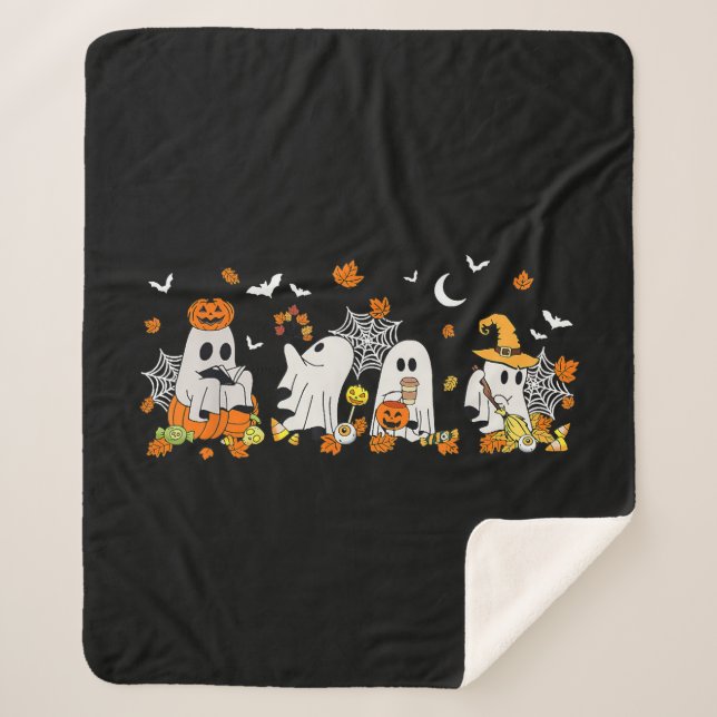 Niedlich Ghost Drink Kaffee Halloween Fall Ghost B Sherpadecke (Vorderseite)