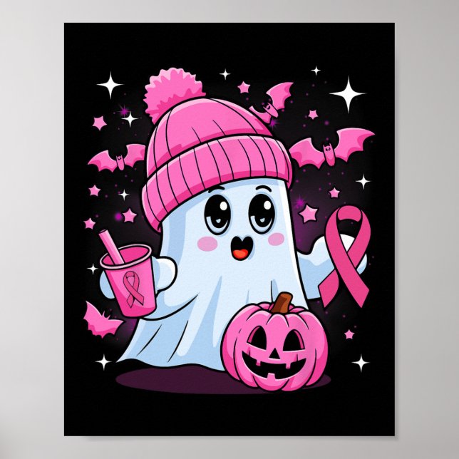Niedlich Ghost Drink Kaffee Halloween Ghost Breast Poster (Vorne)
