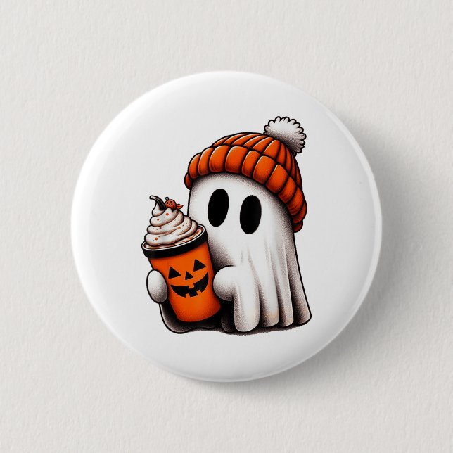 Niedlich Ghost Drink Kaffee Halloween Ghost Ice Co Button (Vorderseite)