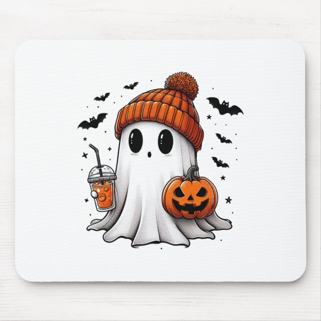 Niedlich Ghost Drink Kaffee Halloween Ghost Ice Co Mousepad (Vorne)