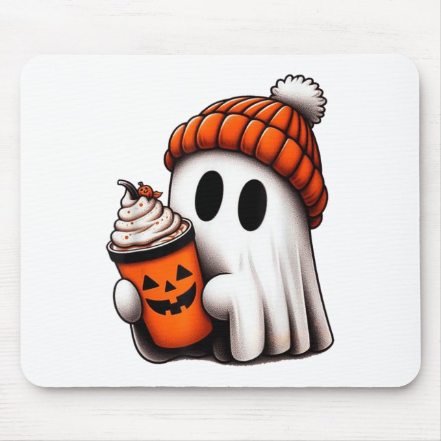 Niedlich Ghost Drink Kaffee Halloween Ghost Ice Co Mousepad (Vorne)