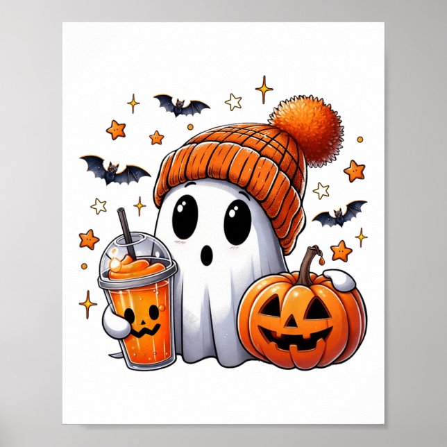Niedlich Ghost Drink Kaffee Halloween Ghost Ice Co Poster (Vorne)