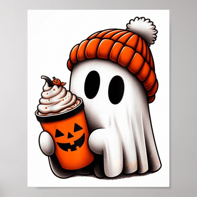 Niedlich Ghost Drink Kaffee Halloween Ghost Ice Co Poster (Vorne)