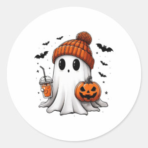 Niedlich Ghost Drink Kaffee Halloween Ghost Ice Co Runder Aufkleber