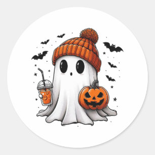 Niedlich Ghost Drink Kaffee Halloween Ghost Ice Co Runder Aufkleber