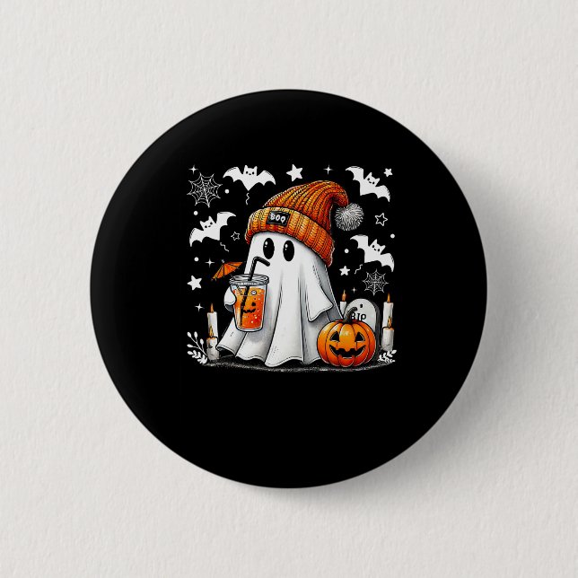 Niedlich Ghost Drink Kaffee Halloween Ghost-Kaffee Button (Vorderseite)