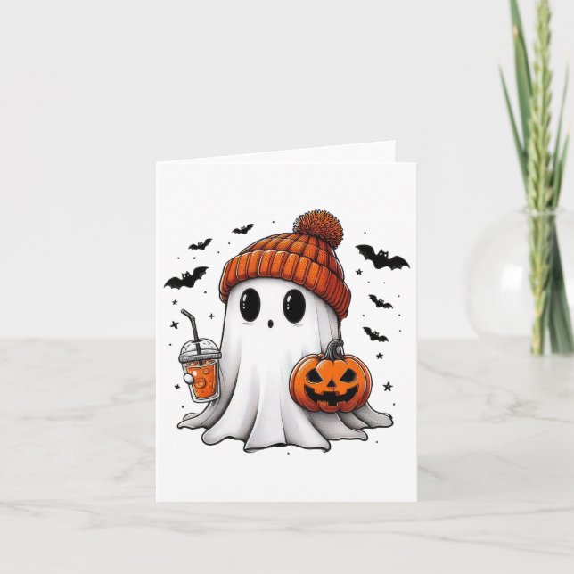 Niedlich Ghost Drink Kaffee Halloween Ghost-Kaffee Karte (Vorderseite)