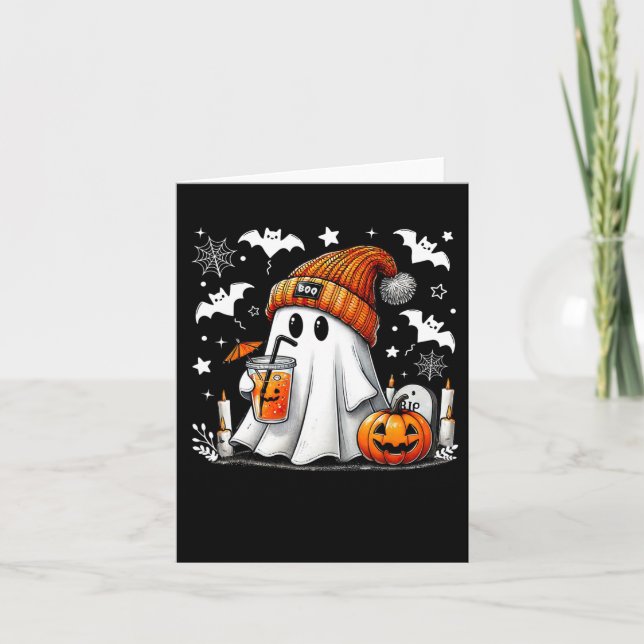 Niedlich Ghost Drink Kaffee Halloween Ghost-Kaffee Karte (Vorderseite)