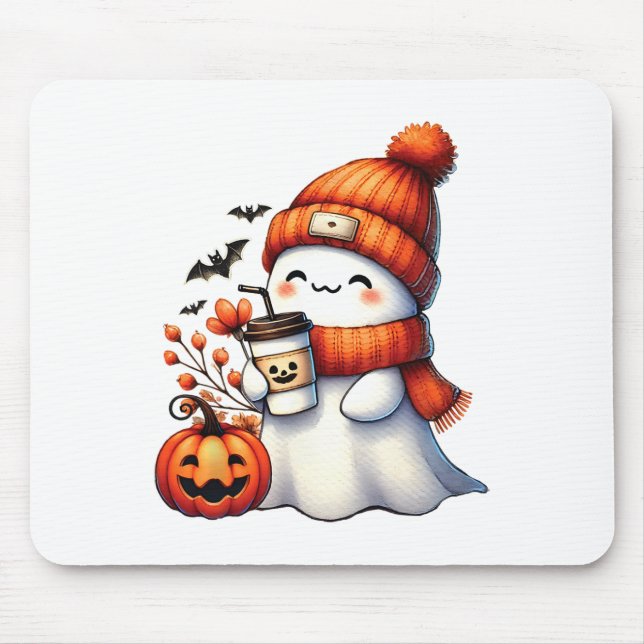 Niedlich Ghost Drink Kaffee Halloween Ghost-Kaffee Mousepad (Vorne)