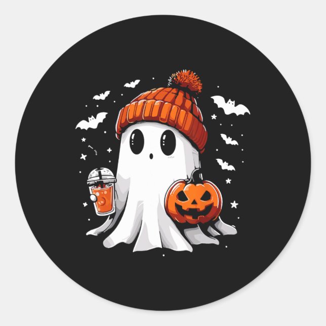 Niedlich Ghost Drink Kaffee Halloween Ghost-Kaffee Runder Aufkleber (Vorderseite)