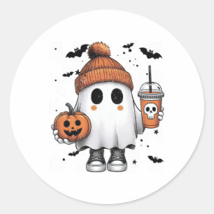 Niedlich Ghost Drink Kaffee Halloween Ghost-Kaffee Runder Aufkleber