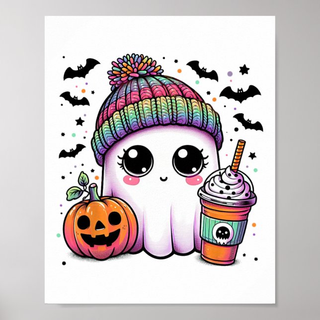Niedlich Ghost Drink Kaffee Latte Ghost Boo Hallow Poster (Vorne)