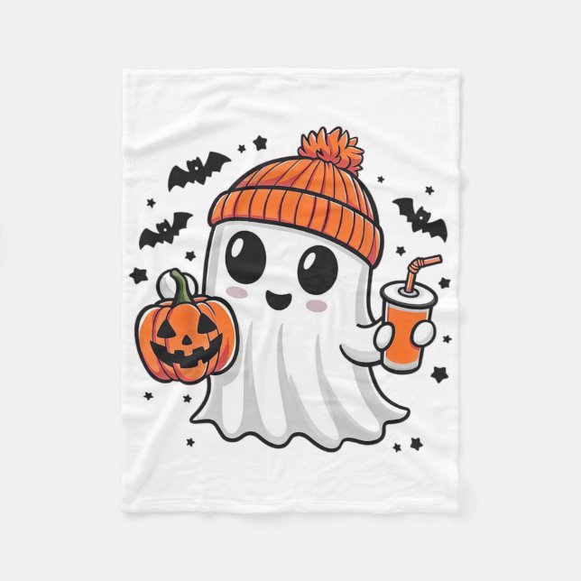 Niedlich Ghost Drinking Pumpkin Juwel Halloween Gh Fleecedecke (Vorderseite)