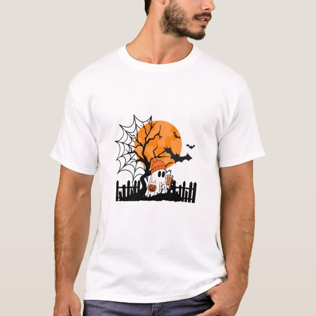Niedlich Ghost Drinks Pumpkin Gewürz Halloween T-Shirt (Vorderseite)