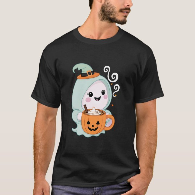 Niedlich Ghost Drinks Pumpkin Spice Latte Ghost Ha T-Shirt (Vorderseite)