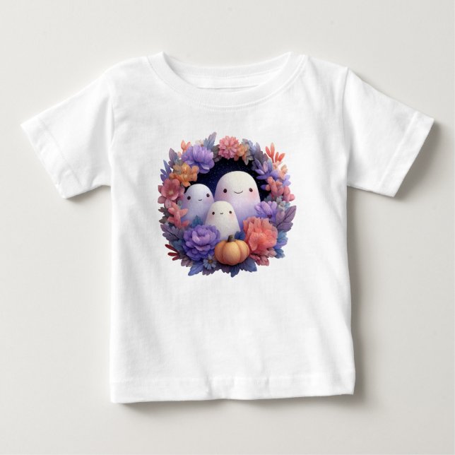 Niedlich Ghost Family Halloween Wreath Baby T-shirt (Vorderseite)
