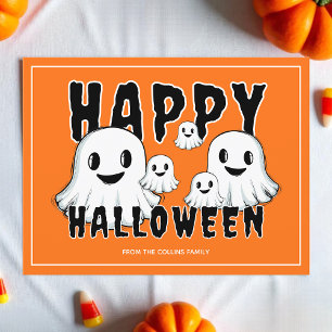 Niedlich Ghost Family Spooky Orange Happy Hallowee Feiertagspostkarte
