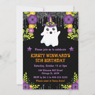 Niedlich Ghost Floral Halloween Geburtstag Einladung