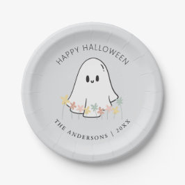 Niedlich Ghost Floral Halloween Grau Pappteller