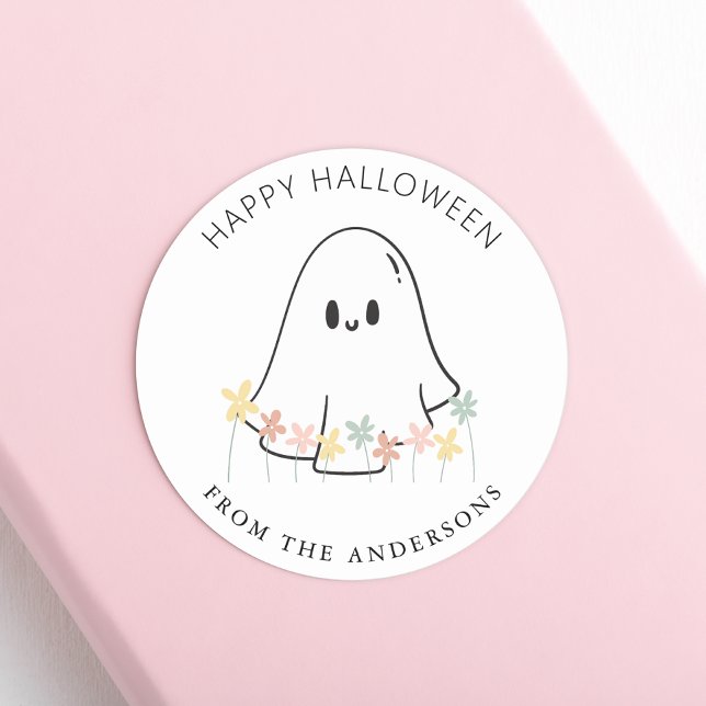 Niedlich Ghost Floral Halloween Runder Aufkleber (Von Creator hochgeladen)