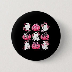 Niedlich Ghost Florals Pink Coquette Bows Pumpkins Button