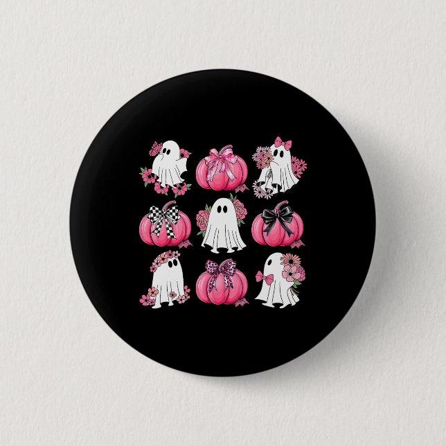 Niedlich Ghost Florals Pink Coquette Bows Pumpkins Button (Vorderseite)