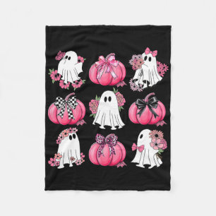 Niedlich Ghost Florals Pink Coquette Bows Pumpkins Fleecedecke