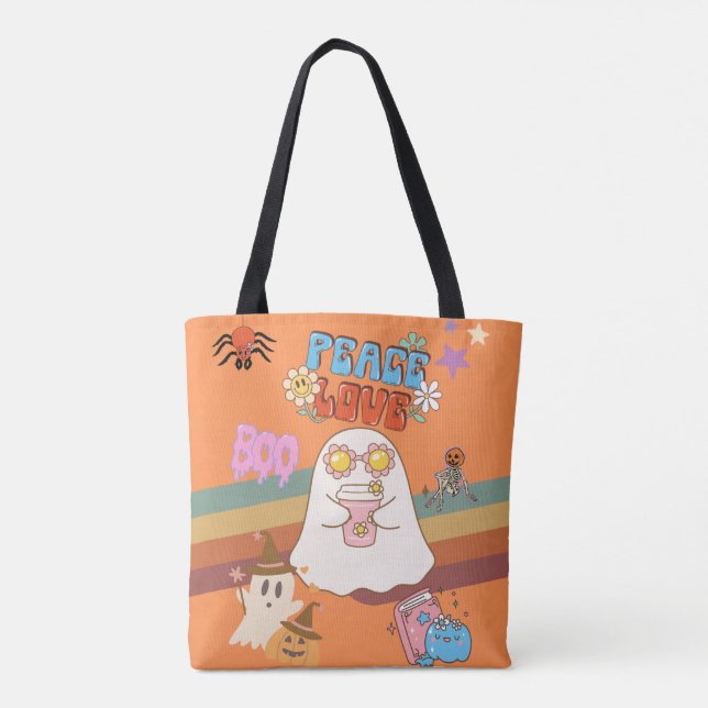 Niedlich Ghost Groovy Style Orange Tote Bag (Rückseite)