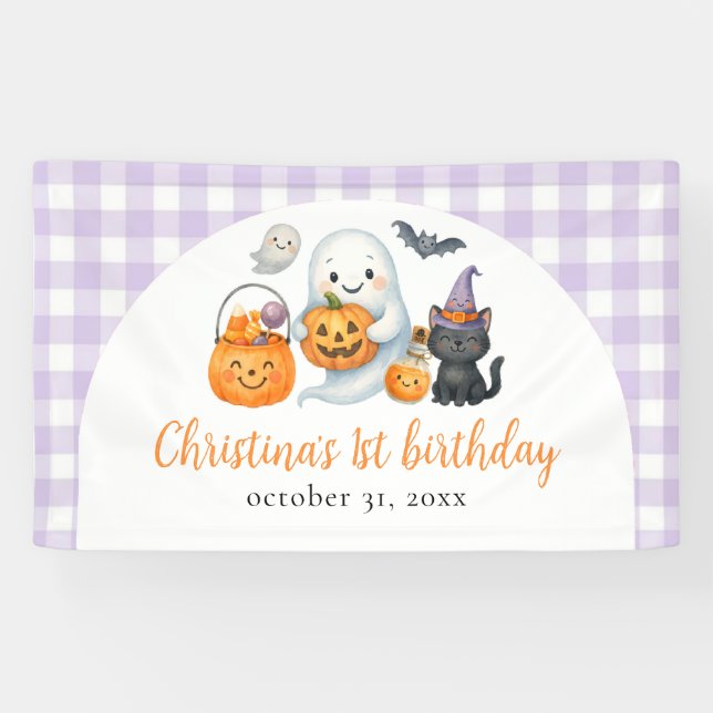Niedlich Ghost Halloween 1. Geburtstag Party Banner (Horizontal)