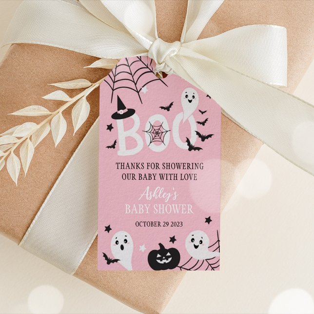 Niedlich Ghost Halloween Baby Dusche Gefallen Tag  Geschenkanhänger (pink Halloween baby shower tags)