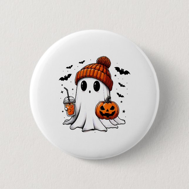 Niedlich Ghost Halloween Bougie Ghost Kaffee Lover Button (Vorderseite)