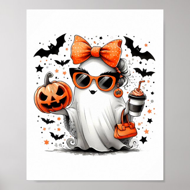 Niedlich Ghost Halloween Diva Cartoon Sungles Hand Poster (Vorne)