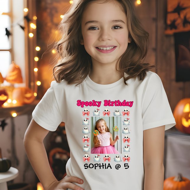 Niedlich Ghost Halloween Foto Kindergeburtstag T-Shirt (Von Creator hochgeladen)