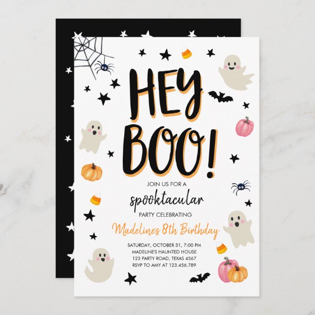 Niedlich Ghost Halloween Geburtstagsparty Einladun Einladung (Vorne/Hinten)