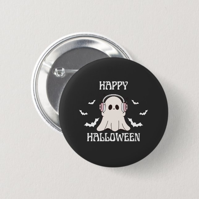 Niedlich Ghost Halloween Kopfhörer Art Button (Vorne & Hinten)
