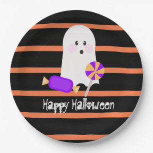 Niedlich Ghost Halloween Orange Black Stripes Pappteller