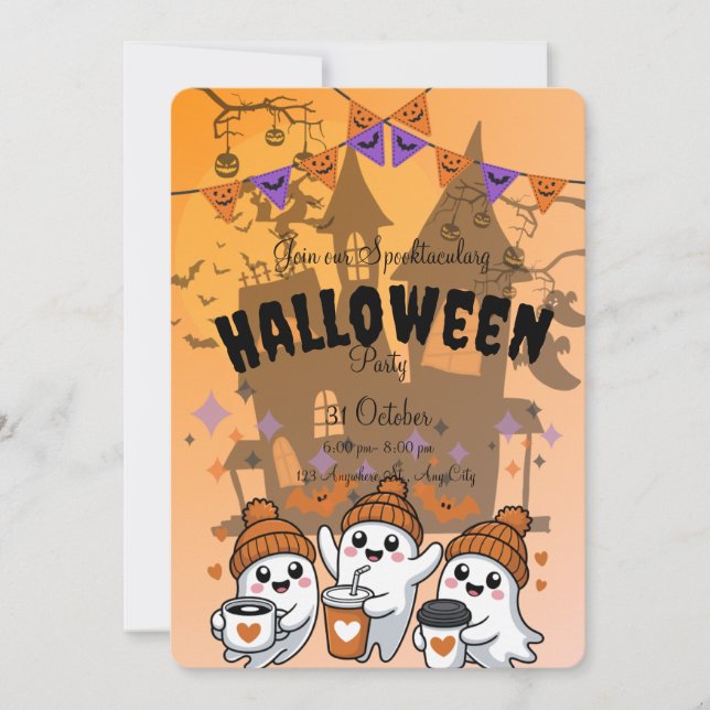 Niedlich Ghost Halloween-Party Einladung (Vorderseite)