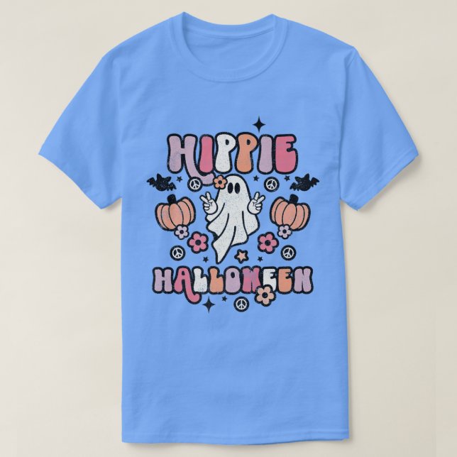 Niedlich Ghost Halloween Pumpkin Hippie Halloween  T-Shirt (Design vorne)