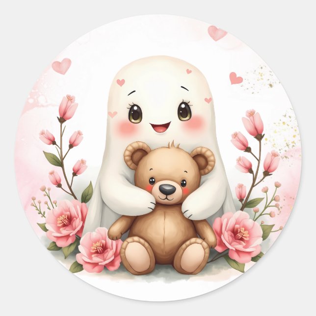 Niedlich Ghost Halloween Thema Baby Girl Babydusch Runder Aufkleber (Vorderseite)