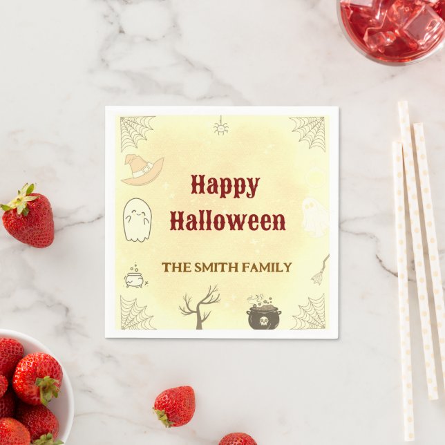 Niedlich Ghost Happy Halloween Individuelle Name Serviette (Beispiel)