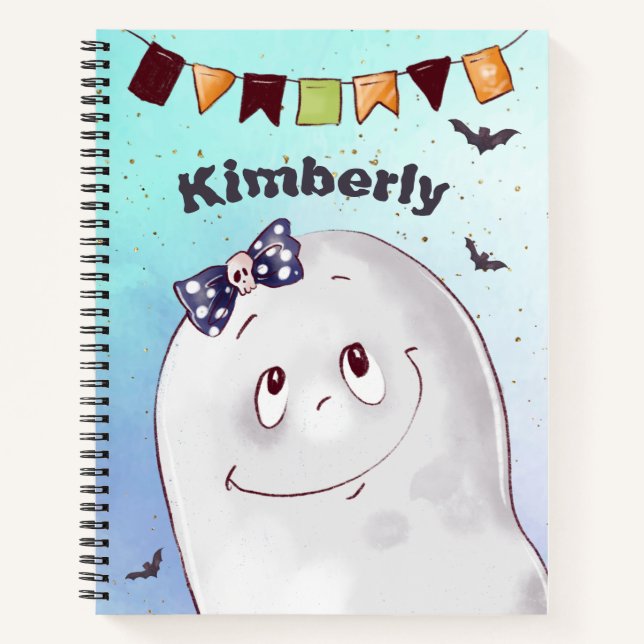 Niedlich Ghost Happy Halloween Notizbuch (Vorderseite)