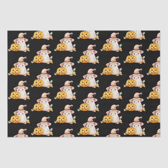 Niedlich Ghost Hexen Hat Pumpkin Pattern Halloween Seidenpapier (Vorderseite)