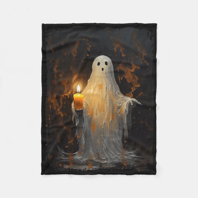 Niedlich Ghost Holding Candle Fun Halloween Gothic Fleecedecke (Vorderseite)
