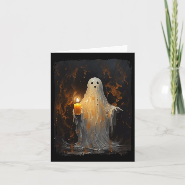 Niedlich Ghost Holding Candle Fun Halloween Gothic Karte (Vorderseite)