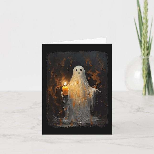Niedlich Ghost Holding Candle Fun Halloween Gothic Karte (Vorderseite)