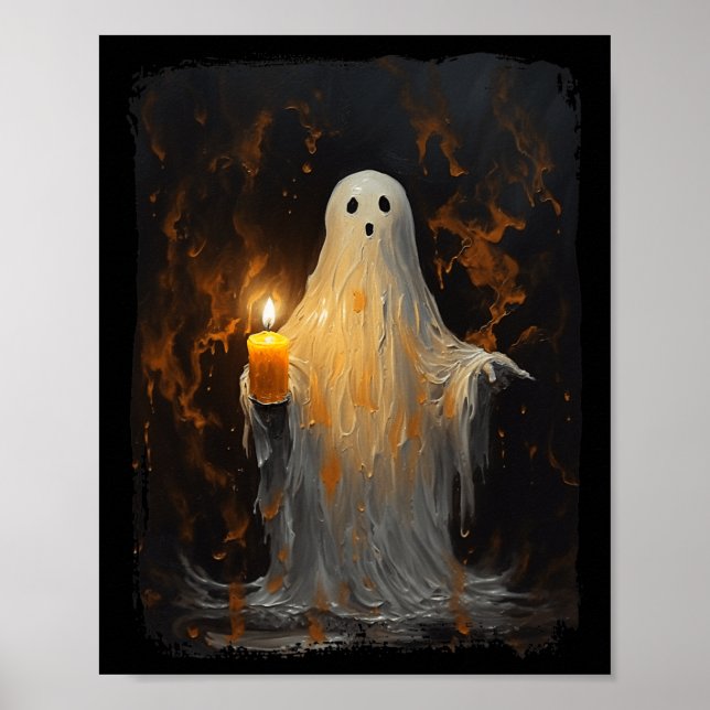 Niedlich Ghost Holding Candle Fun Halloween Gothic Poster (Vorne)